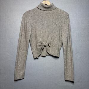 JH Collectibles Turtleneck Tie Front Sweater Top XL Cropped Minimalist Luxe Cozy